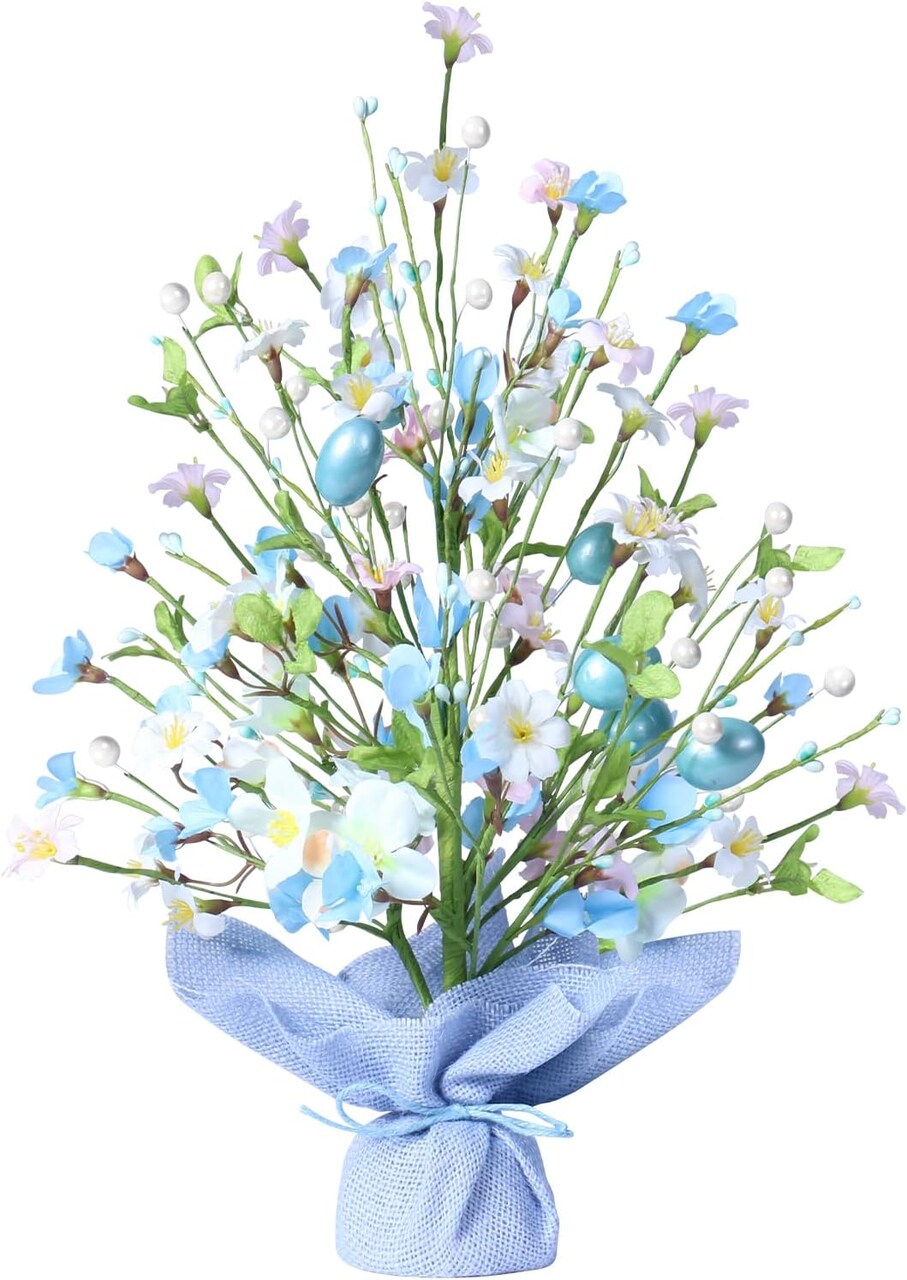 Easter Decorations, 18 Inch Artificial Easter Blue Egg Flower Tree Tabletop Decorations, for Home Party Wedding Holiday Spring Summer Decor.